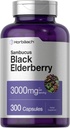 Horbäach Black Elderberry | 3000mg 캡슐 | 300 개 | 비 GMO, 글루텐 프리 | 삼부커스 보충교재