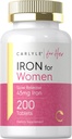 여성용 Carlyle Iron Supplement | 45mg | 200 Slow Release Tablet | 채식주의자, 비 GMO, 글루텐 무료환 | 약용