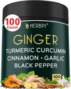 5in1 생강 및 심황 보충제 Ceylon Cinnamon, 마늘 - 소화, 면역, 뇌 및 심장 건강 지원 - 100 Vegan 캡슐
