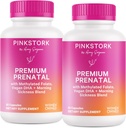 여성을위한 핑크 Stork 프리미엄 Prenatal 비타민 - Multivitamin & Probiotics - 모닝 매닉, 소화 및 에너지 - Folate, B6, & Iron - 60 캡슐 - 2 팩