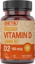 DEVA Vegan 비타민 D2 60 mcg 2400 IU의 동물성 성분 없음을 가진 Ergocalciferol 보충교재, 90의 정제, 1 팩