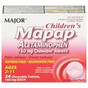 MAJOR 아이들의 마포 아세타미노펜 160 mg Chewable 정제 - 통증 Reliever/Fever 흡진기 - 아스피린 무료 - Ibuprofen 무료 - 나이 2에서 11-24 조사 (1 팩)
