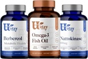 Utzy Naturals Berbercol | 500mg Citrus Bergamot (Berbergamonte) & Berberine, Nattokinase | 100mg + 오메가 3 생선 기름